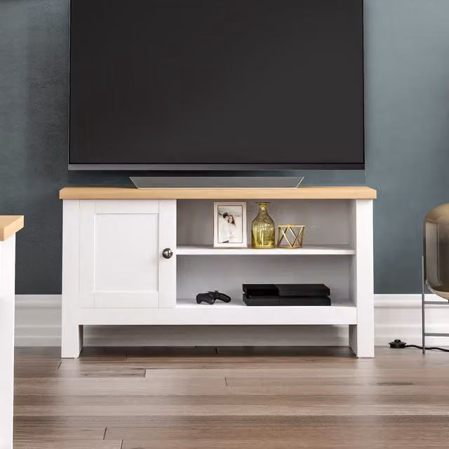 Vida Designs Arlington 1 Door TV Unit in White and Silver