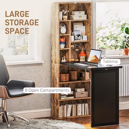 HOMCOM Wall Mounted Folding Computer Desk with Blackboard, Rustic Brown – 5