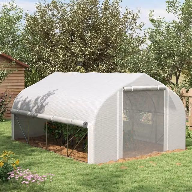 Outsunny White Walk-in Polytunnel Greenhouse with Roller Window and Galvanised Steel Frame