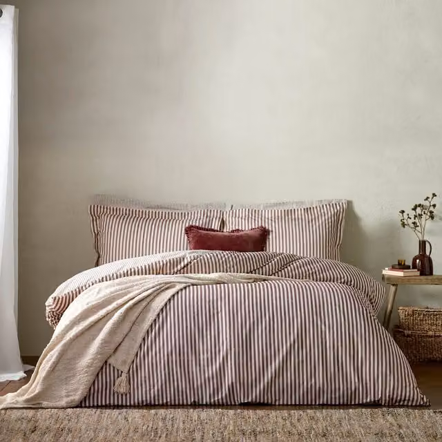 Make It A Home Hebden Melange Stripe Cotton Duvet Cover Set, Red, 90 x 200 cm