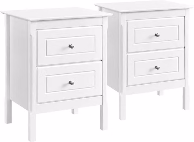 EONLION Set of 2 White Lacquered Bedside Nightstand Tables – 1