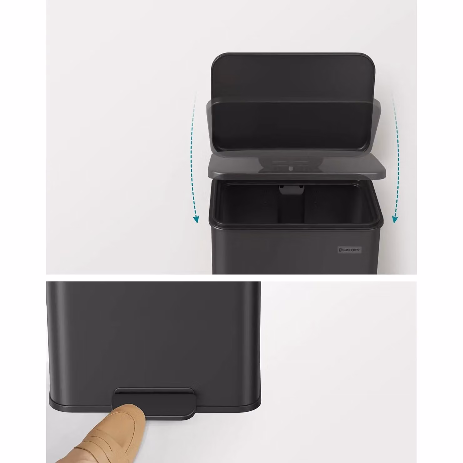 SONGMICS Large Steel Kitchen Step Bin with Soft Close Pedal in Black – 5
