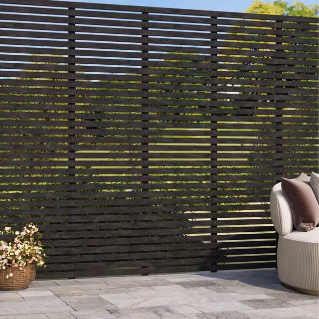 Komore Semi-Transparent Grey Solid Pine Wood Garden Fence Board, Height: 210 cm