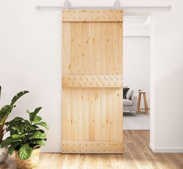 Berkfield Home Modern Sliding Door with Hardware Set in Brown Solid Wood, W: 90 cm, H: 210 cm