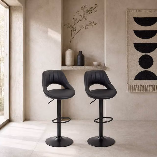 Wyld Haus Nadi Set of 2 Black Faux Leather Bar Stools with Padded Swivel Seats – 1