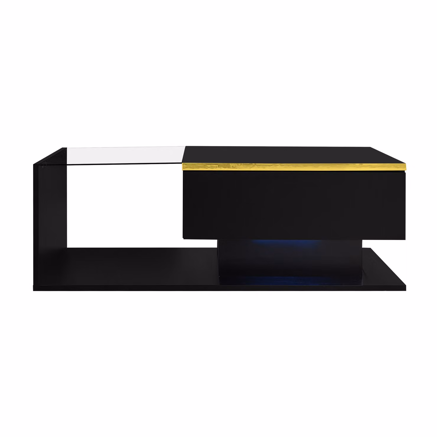 Aosom UK High-Gloss Black Rectangular Coffee Table with Tempered Glass Top and LED Lighting, W: 90 cm, D: 50 cm, H: 32.5 cm – 2