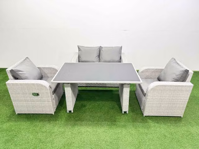 Fimous 4-Seater Outdoor Rattan Garden Furniture Dining Set in Light Grey
