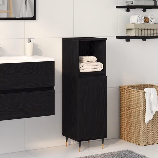 Berkfield Home Modern Black Oak Bathroom Cabinet, W/D/H: 30 x 30 x 100 cm – 1