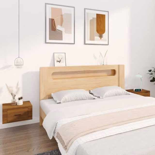 Berkfield Home Wall-mounted Bedside Cabinets, 2 Piece, Brown Oak, W: 50 cm, D: 36 cm, H: 25 cm – 1