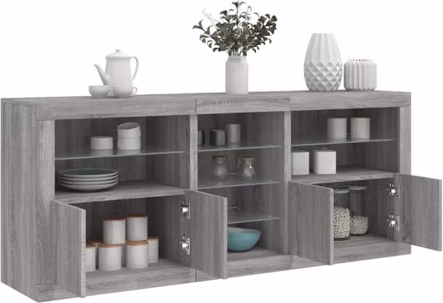 Berkfield Home Modern Sideboard with Integrated LED Lights in Grey Sonoma, W: 181.5 cm, D: 37 cm, H: 67 cm