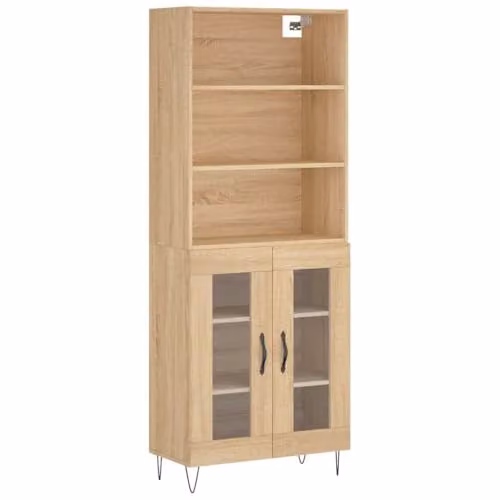 vidaXL Modern Highboard in Sonoma Oak with Hinged Doors and Internal Shelves, W/D/H: 69.5 x 34 x 180 cm – 1