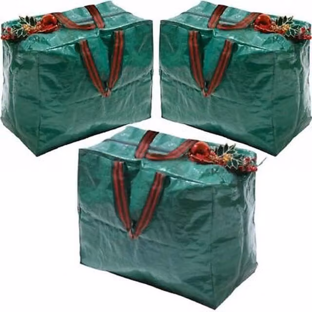FLAVORA Set of 3 Green Christmas Gift Wrap and Tree Storage Organiser Bags with Lids and Handles