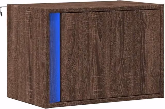Berkfield Home Wall-mounted Bedside Cabinet with Integrated LED Lights in Brown Oak – 1