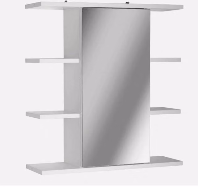 EONLION White Wall Mounted Bathroom Mirror Cabinet with 1 Door and Internal Shelves