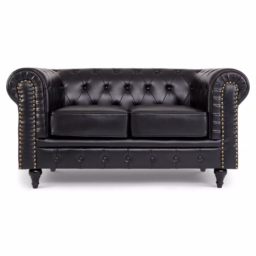 Bravich LTD Chesterfield Scroll Arm Faux Leather Settee, 2 Pack, Black – 3
