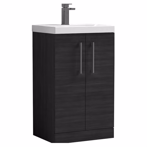Balterley Floor Standing Bathroom Vanity Unit with Basin, 2 Soft Close Doors and Chrome D Shape Handles, Charcoal Black, W: 51 cm, D: 39 cm, H: 84 cm