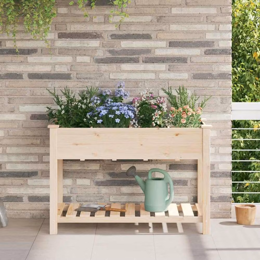 Berkfield Home Rustic Beige Solid Wood Garden Planter with Grids, W/D/H: 115 x 59 x 76 cm – 2