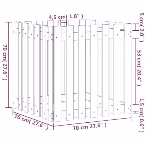 vidaXL Brown Impregnated Pine Wood Garden Planter with Fence Design, W/D/H: 70 x 70 x 70 cm – 3