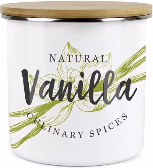 Purely Home Green Label Herbs Storage Canister in White and Green Enamel and Ceramic