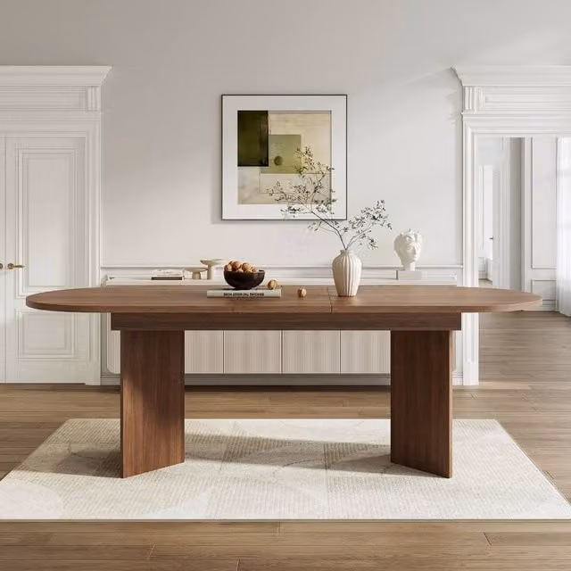 Rolipo Extendable Walnut Dining Table in Brown, Oval MDF Design for 6-8 People