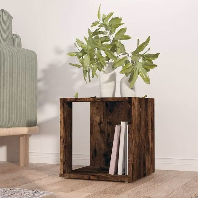Berkfield Home Smoked Oak Side Table in Brown, W/D/H: 33 x 33 x 34.5 cm – 1
