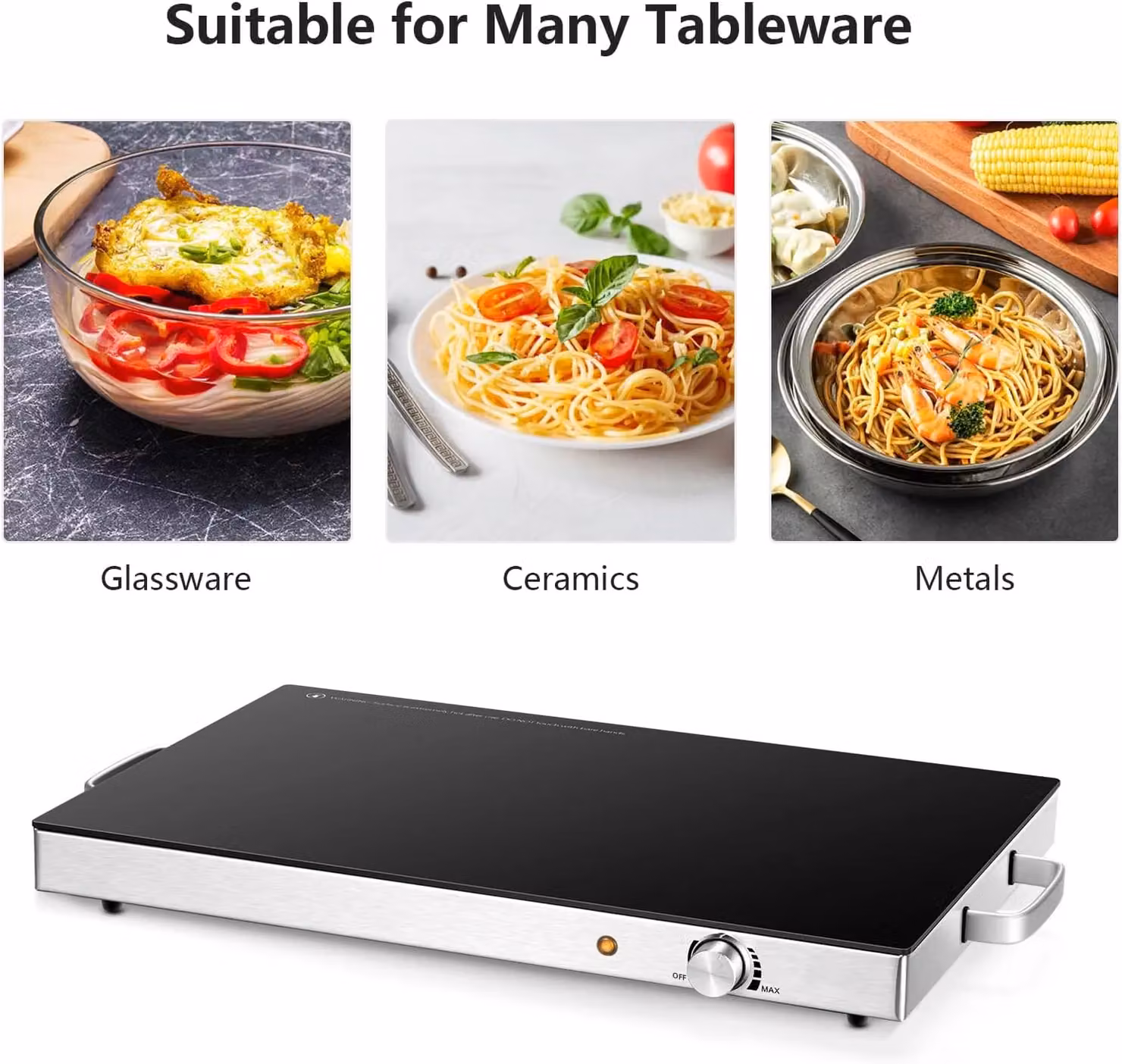 Gymax Electric Glass Top Food Warming Tray with Handles, Black – 6