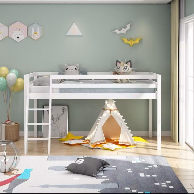 Kosy Koala Mid Sleeper Single Bed for Children in White Solid Wood, 90 x 190 cm