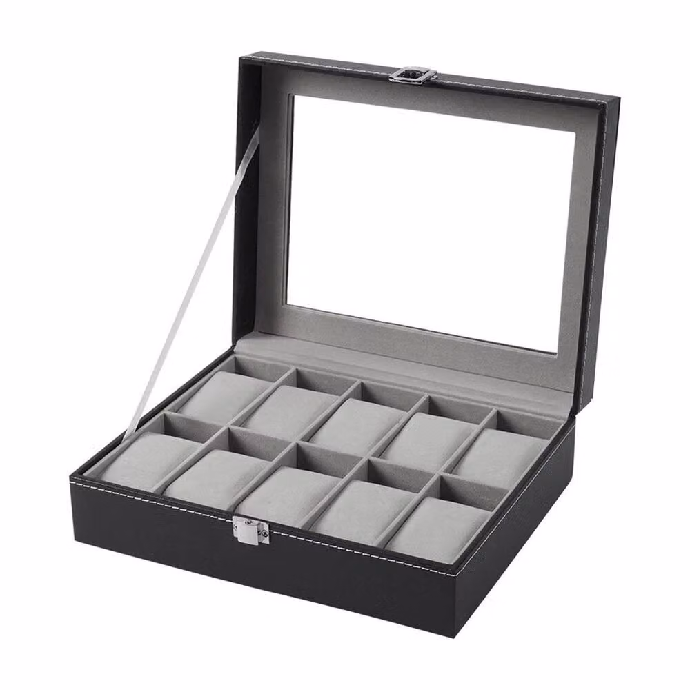 SPETLEK 10 Grid Jewelry Storage Box in Black with Glass and Metal Details W/D/H: 25.5 x 8.0 x 1.0 cm – 4