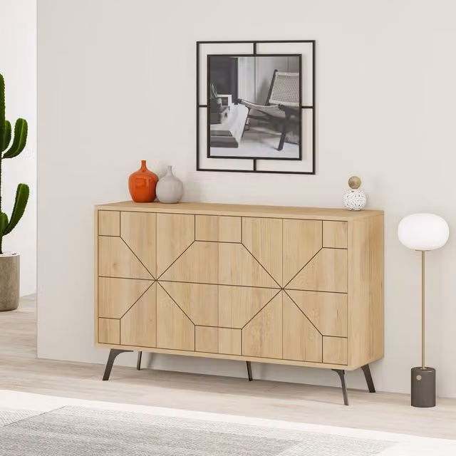 Decortie Dune Modern Four Door Sideboard in Brown and Yellow Oak, W/D/H: 123 x 78 x 35 cm