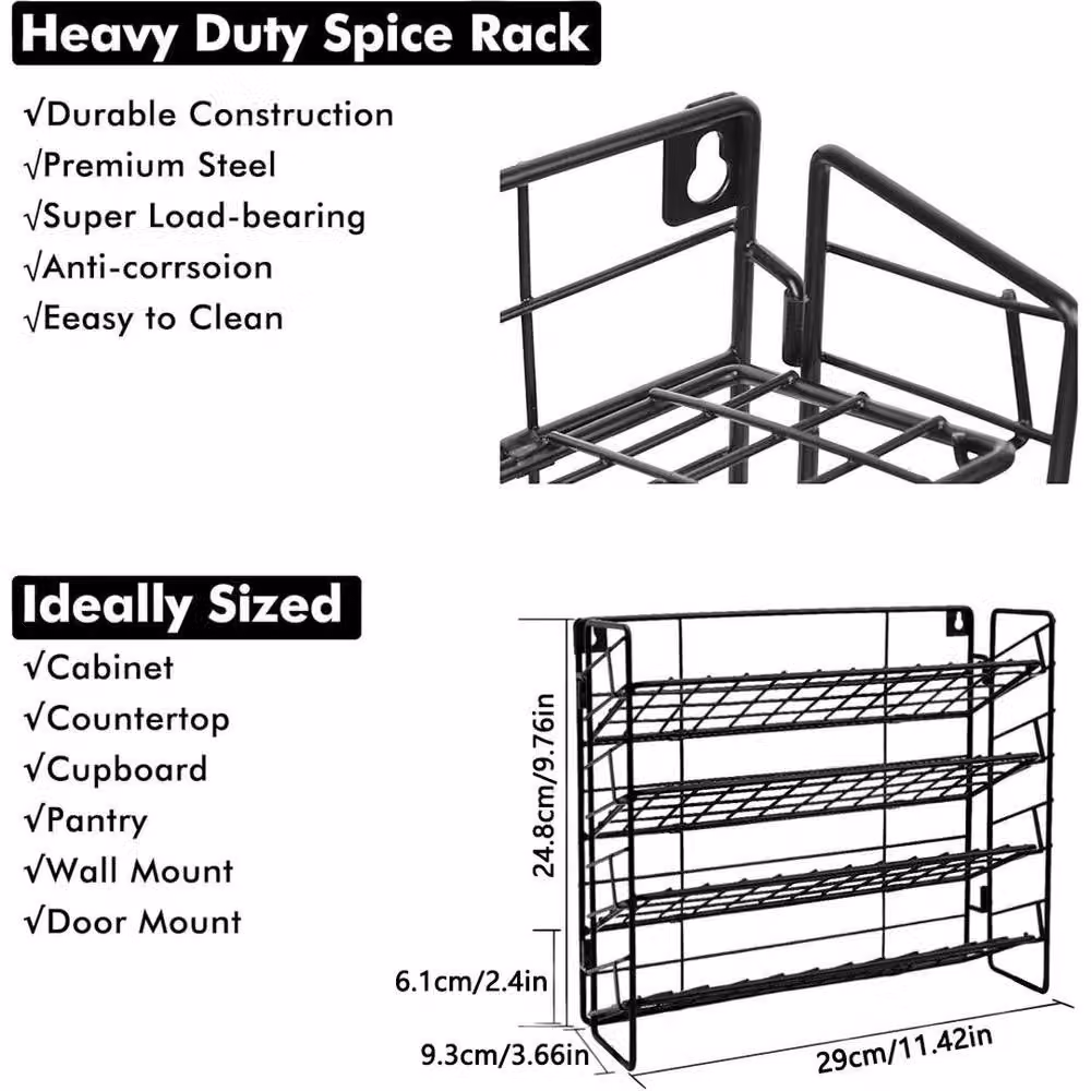 KORVIXA 4 Tier Wall Mounted Metal Spice and Herb Jar Rack in Black, W/H: 100 x 100 cm – 3