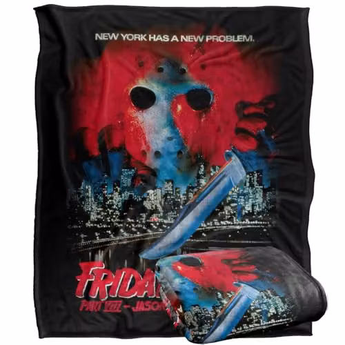 LOGOVISION Friday The 13th Part VIII Jason Takes Manhattan Vintage Poster Super Soft Fleece Throw Blanket, Multicolour, W: 152 cm, D: 127 cm – 1