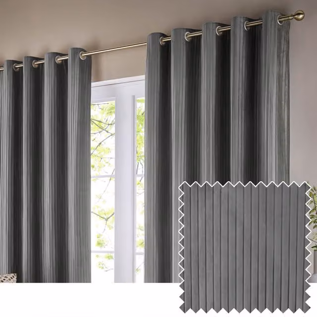 Make It A Home Grey Velvet Eyelet Curtains, Opaque, 229 cm