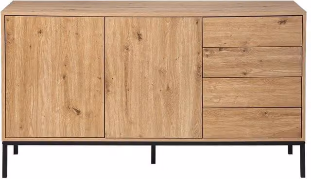 CALICOSY Lenny 2-Door Sideboard with 4 Drawers, Light Brown – 1