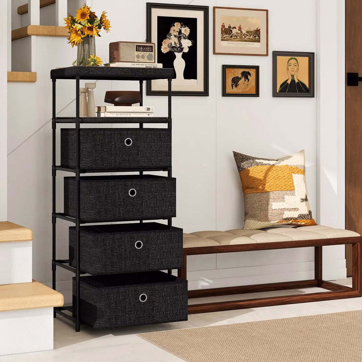 Gymax Industrial Fabric Storage Tower Organizer Unit with 4 Drawers, Black – 4