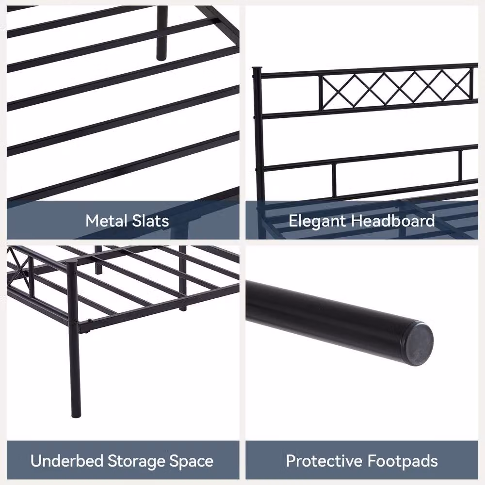 MCC Direct Felix Modern Metal Bed Frame with Headboard and Footboard in Black, Single (90 x 190 cm) – 4