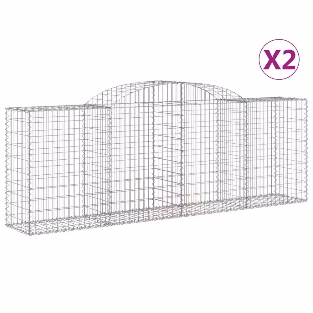 Berkfield Home Decorative Arched Gabion Baskets, 2 Piece, Silver Galvanised Steel, W/D/H: 300 x 50 x 100/120 cm – 2