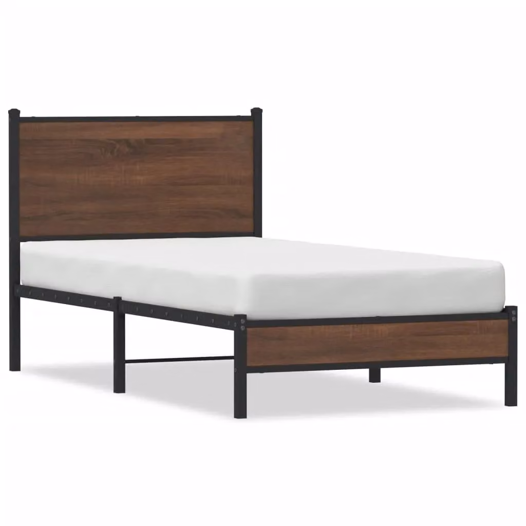 Berkfield Home Metal Bed Frame in Brown Oak, Small Single, W: 75 cm, L: 190 cm – 2
