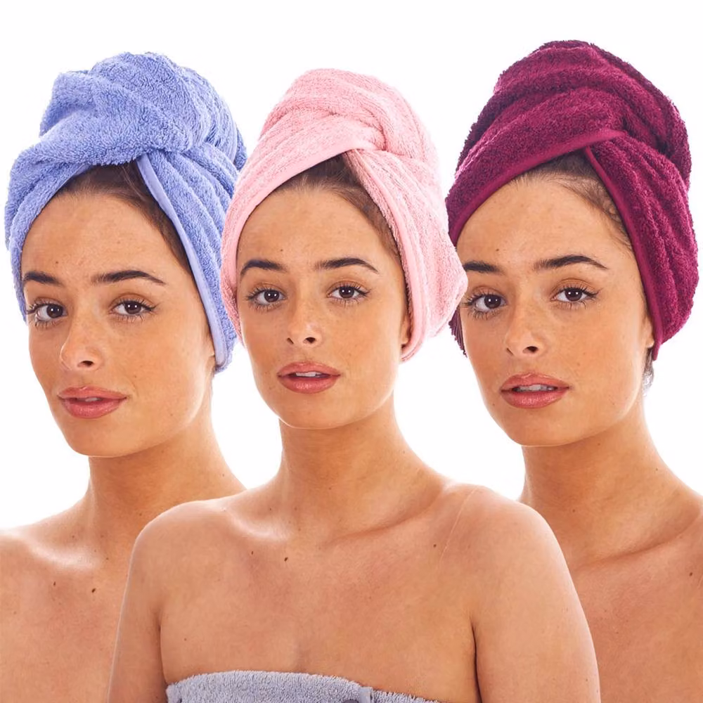 Keanu Pack of 3 Cotton Terrycloth Turban Towels in Pink – 2