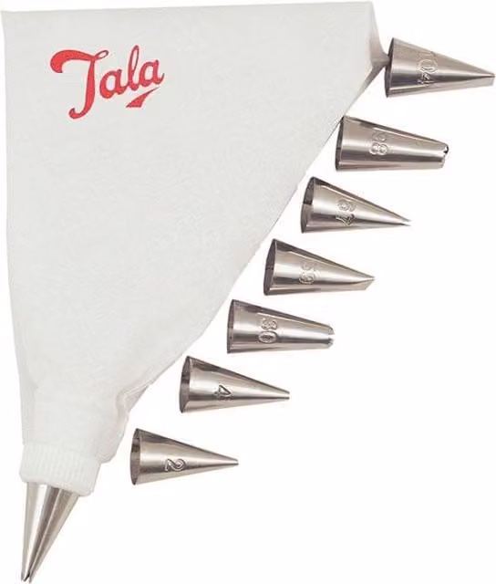 Tala Multicolour Piping Bag and 8 Stainless Steel Silver Nozzle Icing Set