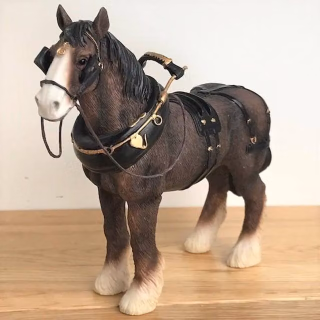 Leonardo Animal Crackers Bay Shire Heavy Horse in Harness Figurine, Brown and Multicolour