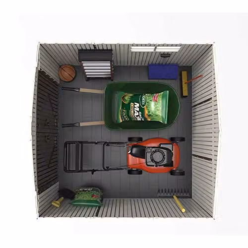 Lifetime 60190 Heavy Duty Plastic Shed with Window and Floor, Beige, W/D/H: 214 x 215 x 228 cm – 6