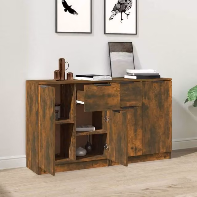 Berkfield Home Set of 2 Smoked Oak Sideboards in Brown, W/D/H: 60 x 30 x 70 cm – 1