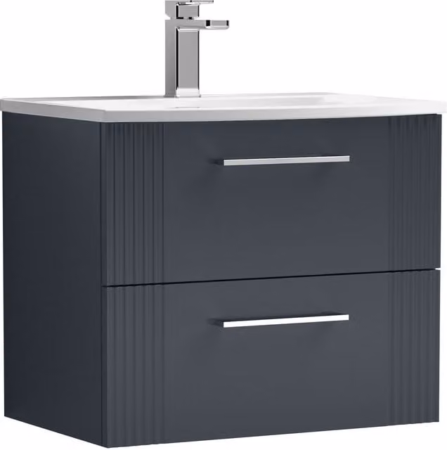 Balterley Wall Hung 2 Drawer Vanity Unit with Curved Basin, Satin Dark Grey, Width: 60 cm – 1