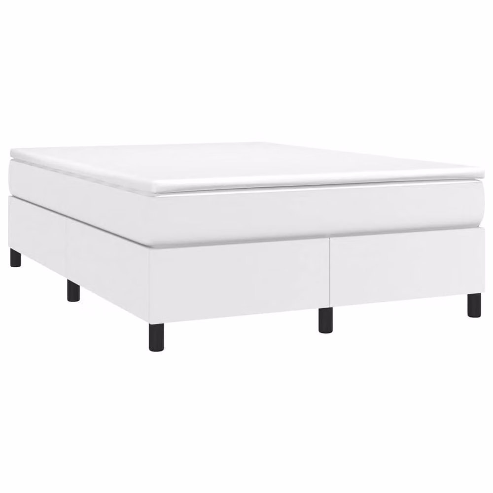 Berkfield Home Upholstered Box Spring Bed Frame in White Faux Leather, W: 135 cm, D: 190 cm – 2