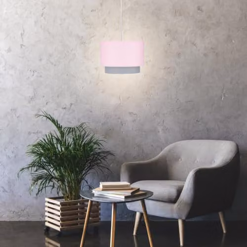 First Choice Lighting Pair of Pink and Grey 2 Tier Fabric Easy Fit Cylinder Light Shades – 4
