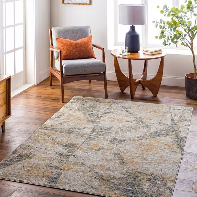Livabliss Naila Modern Geometric Rug with Fringes in Beige, Blue and Yellow, W: 200 cm, D: 290 cm – 1