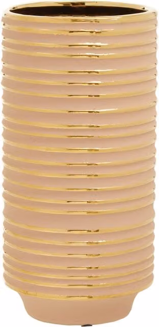Orsina Haldis Small Striped Ceramic Tabletop Vase in Gold and White – 1