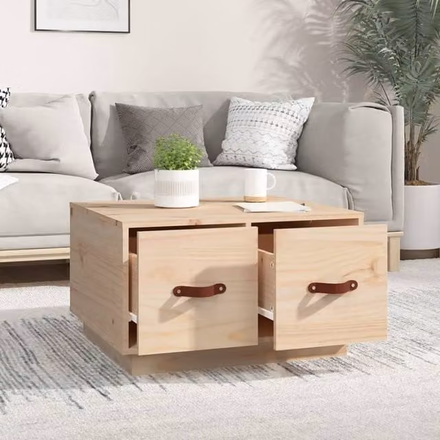 Berkfield Home Beautiful Coffee Table in Light Tan Solid Pine Wood, W: 60 cm, D: 53 cm, H: 35 cm – 1