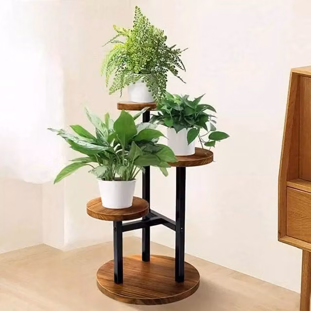 VOGREX Brown Indoor Floor Plant Stand with Non-Slip Pads – 1