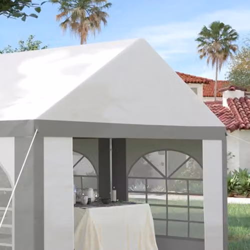 Outsunny Galvanised Steel Party Tent Marquee Gazebo with Sides and Windows in White and Grey – 4